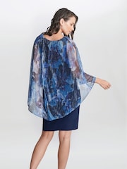 Gina Bacconi Blue Brenya Floral Print Shimmer Popover Dress - Image 2 of 6