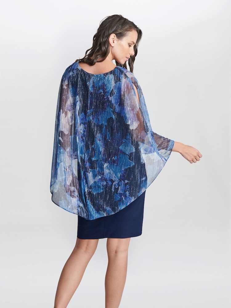 Gina Bacconi Blue Brenya Floral Print Shimmer Popover Dress - Image 2 of 6