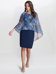 Gina Bacconi Blue Brenya Floral Print Shimmer Popover Dress - Image 3 of 6