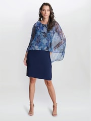Gina Bacconi Blue Brenya Floral Print Shimmer Popover Dress - Image 4 of 6