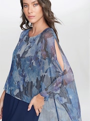 Gina Bacconi Blue Brenya Floral Print Shimmer Popover Dress - Image 5 of 6