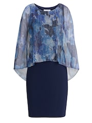 Gina Bacconi Blue Brenya Floral Print Shimmer Popover Dress - Image 6 of 6