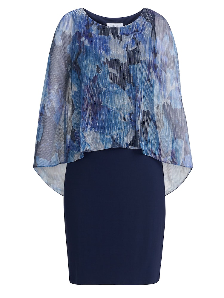Gina Bacconi Blue Brenya Floral Print Shimmer Popover Dress - Image 6 of 6