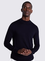 MOSS Blue Merino Mock Neck Jumper - Image 1 of 2