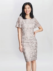 Gina Bacconi Pink Claire Embroidered Shift Evening Dress - Image 1 of 5