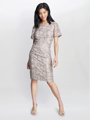 Gina Bacconi Pink Claire Embroidered Shift Evening Dress - Image 4 of 5