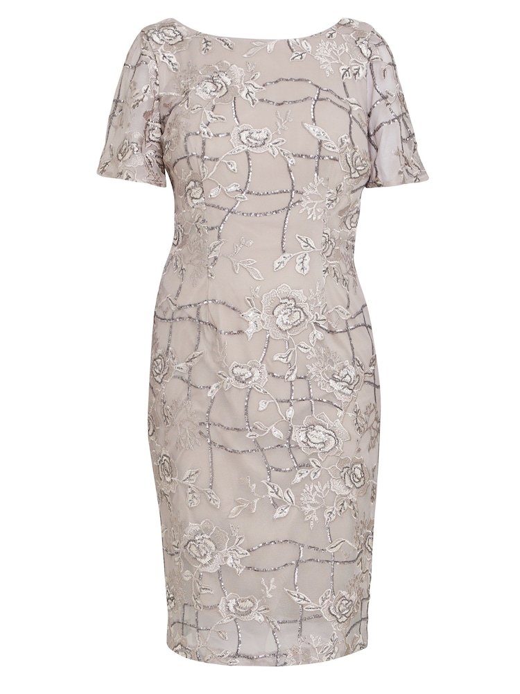 Gina Bacconi Pink Claire Embroidered Shift Evening Dress - Image 5 of 5