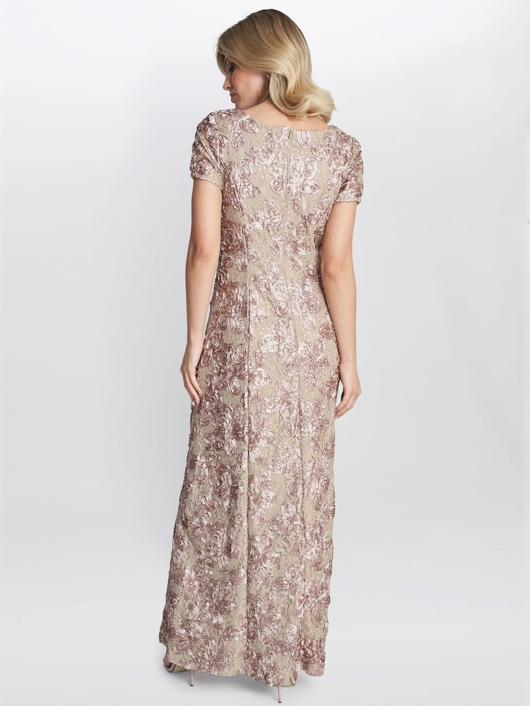 Gina Bacconi Blue Nancy Dress With Rosette Sequin Detail - Image 2 of 5 Gina Bacconi Blue Nancy Dress With Rosette Sequin Detail - Image 2 of 5