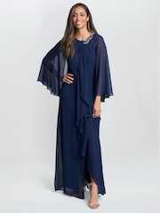 Gina Bacconi Blue Polly Maxi Halter Neck Dress With Embellishment And Capelet Sleeves - Image 1 of 5