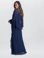 Gina Bacconi Blue Polly Maxi Halter Neck Dress With Embellishment And Capelet Sleeves - Image 2 of 5