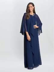 Gina Bacconi Blue Polly Maxi Halter Neck Dress With Embellishment And Capelet Sleeves - Image 3 of 5