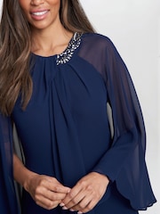 Gina Bacconi Blue Polly Maxi Halter Neck Dress With Embellishment And Capelet Sleeves - Image 4 of 5