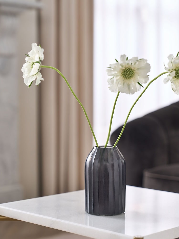 Lipsy Black Ribbed Carved Glass Stem Vase - Image 1 of 4