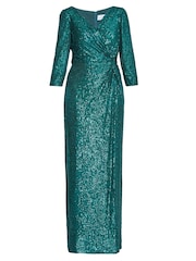 Gina Bacconi Blue Jacynda Sequin 3/4 Sleeve Wrap Dress With Twist - Image 5 of 5