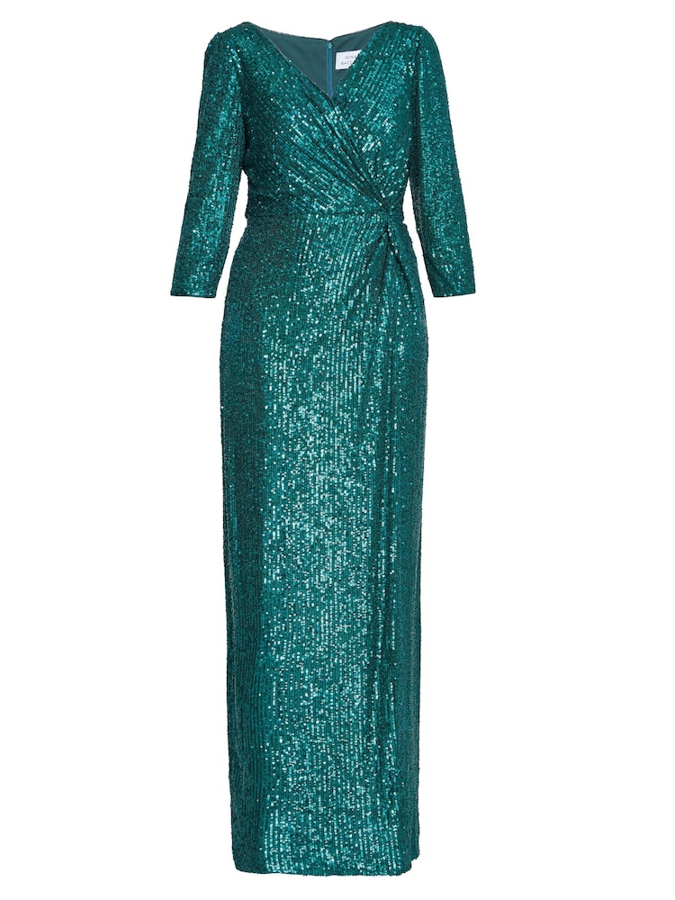 Gina Bacconi Blue Jacynda Sequin 3/4 Sleeve Wrap Dress With Twist - Image 5 of 5