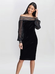 Gina Bacconi Taylor Velvet Off The Shoulder Black Dress - Image 1 of 5