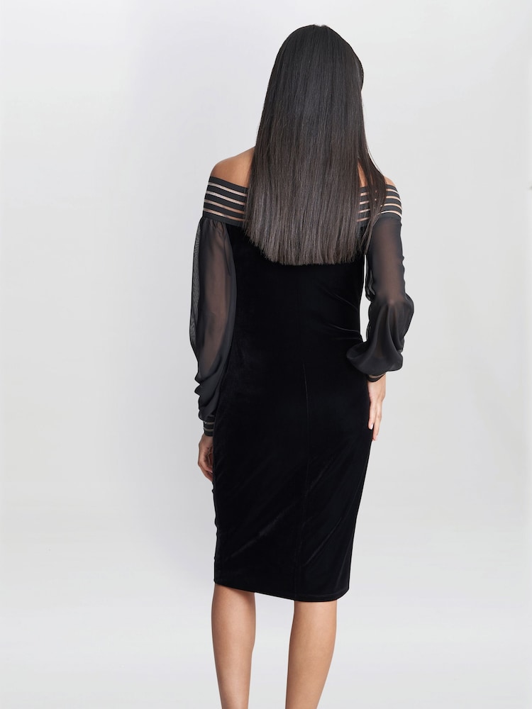 Gina Bacconi Taylor Velvet Off The Shoulder Black Dress - Image 2 of 5