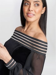 Gina Bacconi Taylor Velvet Off The Shoulder Black Dress - Image 4 of 5