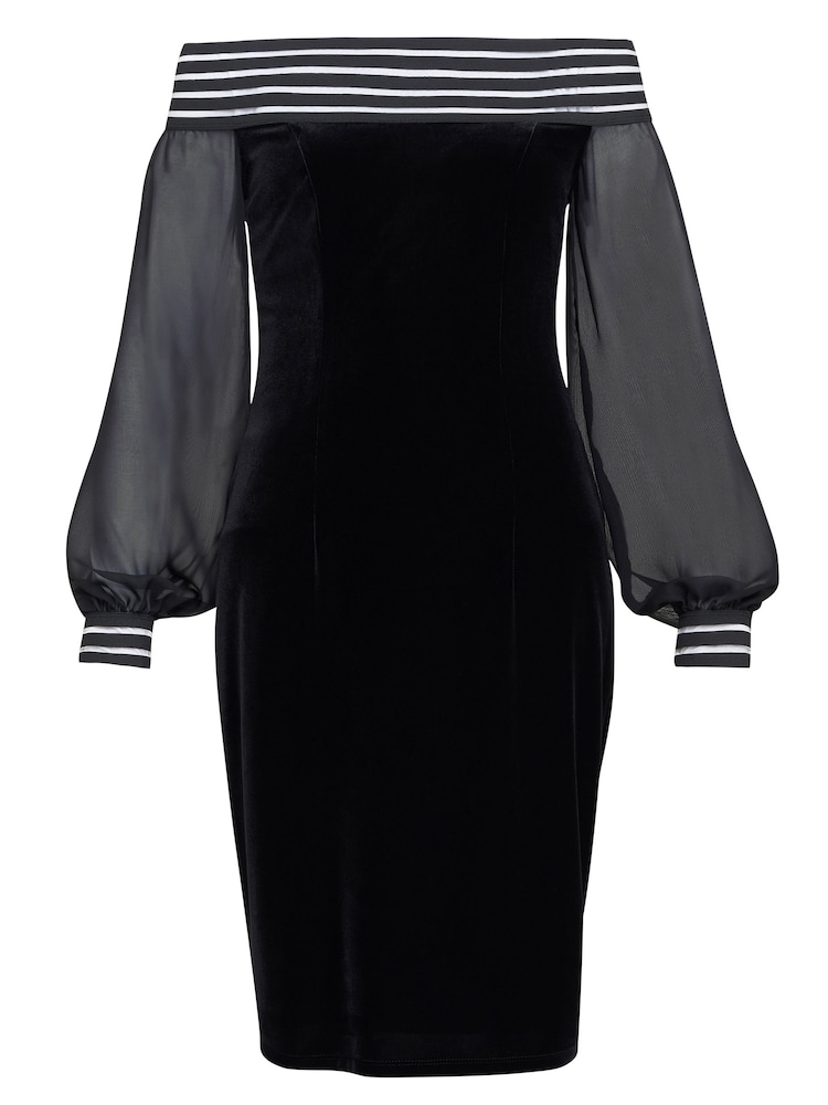 Gina Bacconi Taylor Velvet Off The Shoulder Black Dress - Image 5 of 5