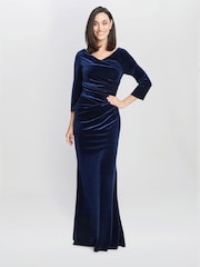 Gina Bacconi Blue Sophie Velvet Maxi Dress With 3/4 Sleeve - Image 1 of 6