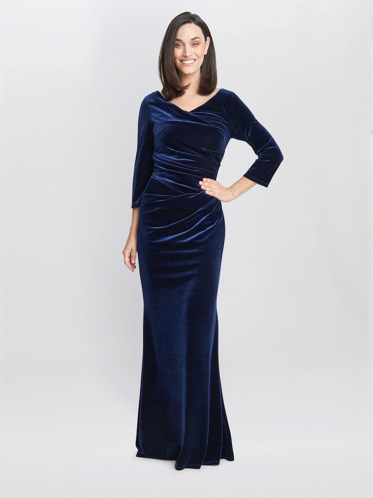Gina Bacconi Blue Sophie Velvet Maxi Dress With 3/4 Sleeve - Image 1 of 6