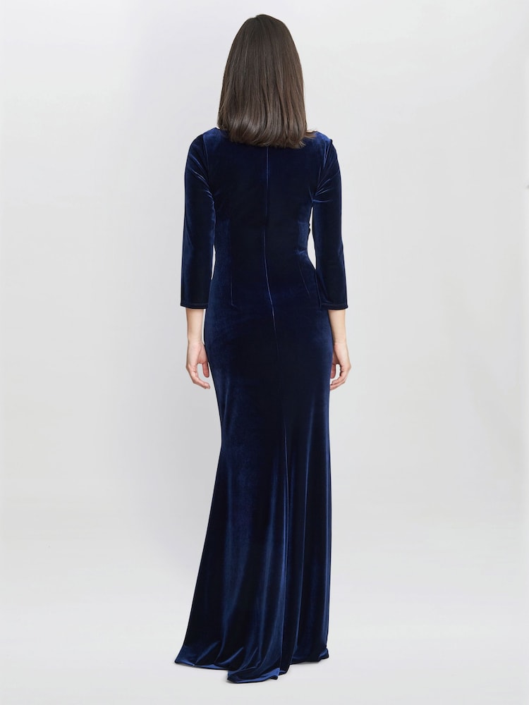 Gina Bacconi Blue Sophie Velvet Maxi Dress With 3/4 Sleeve - Image 2 of 6