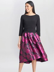Gina Bacconi Hannah Floral Printed Jacquard Black Dress - Image 1 of 5