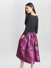 Gina Bacconi Hannah Floral Printed Jacquard Black Dress - Image 2 of 5