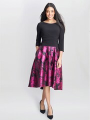 Gina Bacconi Hannah Floral Printed Jacquard Black Dress - Image 3 of 5