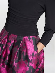 Gina Bacconi Hannah Floral Printed Jacquard Black Dress - Image 4 of 5