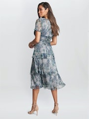 Gina Bacconi Blue June Midi Printed Dress With Tiered Skirt - Image 2 of 5
