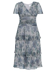 Gina Bacconi Blue June Midi Printed Dress With Tiered Skirt - Image 5 of 5