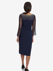 Gina Bacconi Blue Maurine Beaded Neckline Sheath Dress With Illusion Sleeves - Image 2 of 5
