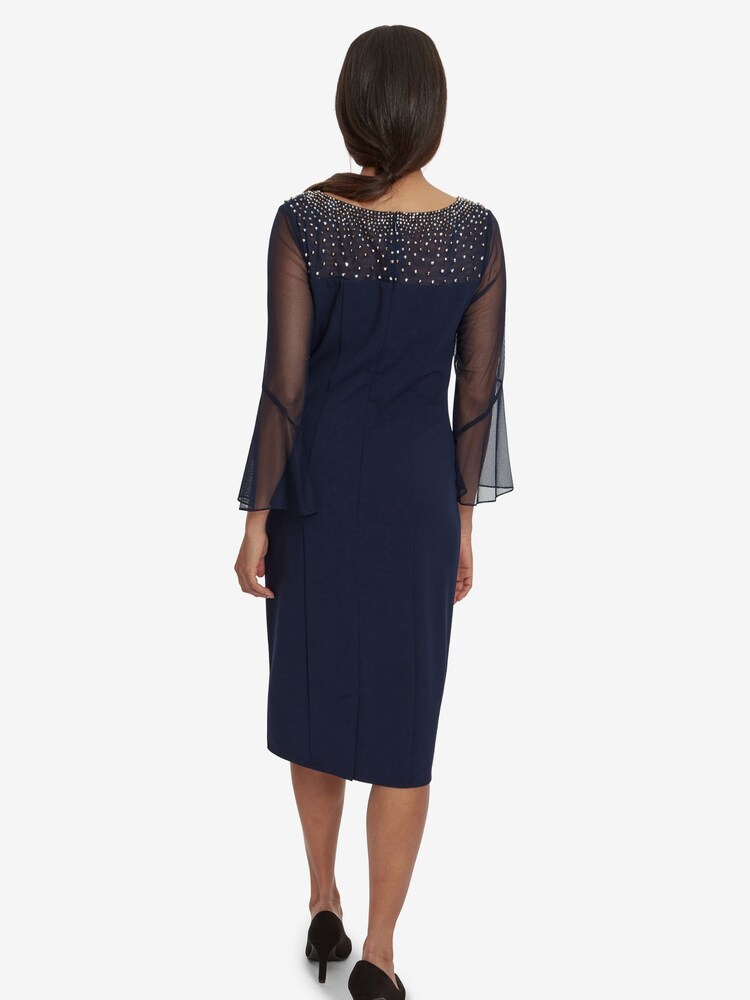 Gina Bacconi Blue Maurine Beaded Neckline Sheath Dress With Illusion Sleeves - Image 2 of 5