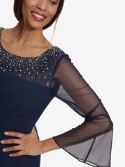 Gina Bacconi Blue Maurine Beaded Neckline Sheath Dress With Illusion Sleeves - Image 4 of 5