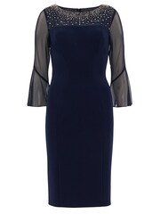 Gina Bacconi Blue Maurine Beaded Neckline Sheath Dress With Illusion Sleeves - Image 5 of 5
