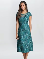 Gina Bacconi Green Abella Illusion Jewel Floral Dress - Image 1 of 5