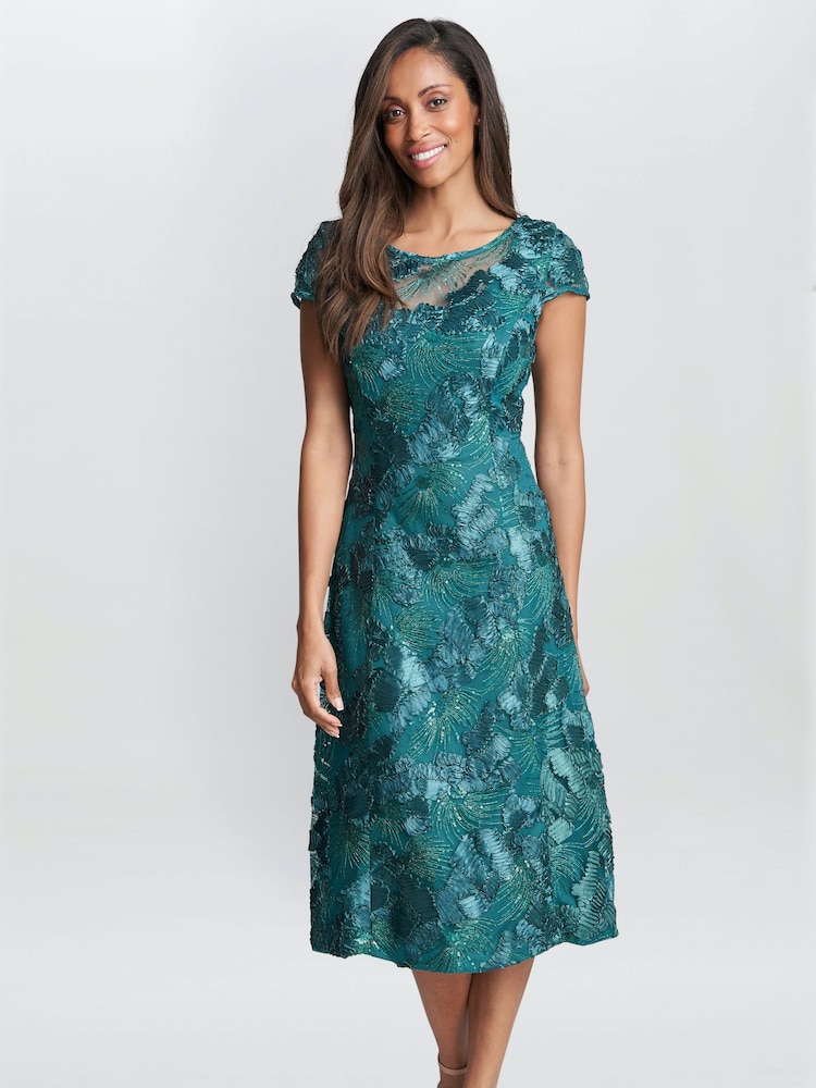 Gina Bacconi Green Abella Illusion Jewel Floral Dress - Image 1 of 5