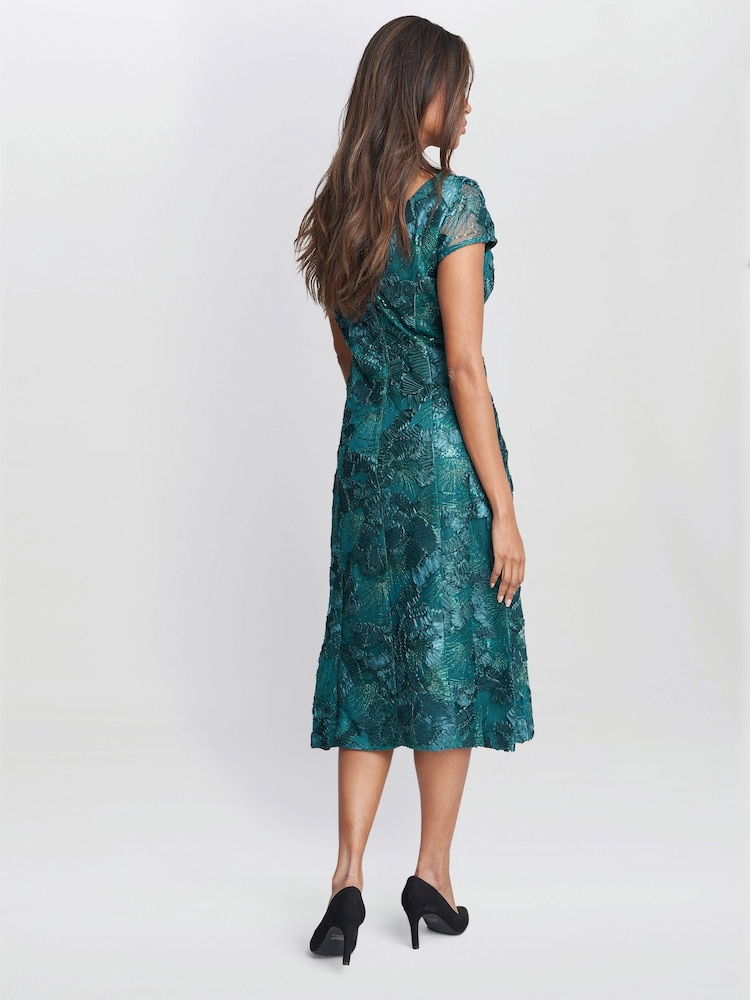 Gina Bacconi Green Abella Illusion Jewel Floral Dress - Image 2 of 5