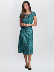 Gina Bacconi Green Abella Illusion Jewel Floral Dress - Image 3 of 5