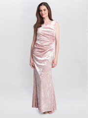 Gina Bacconi Pink Talia Crushed Velvet Maxi Dress - Image 1 of 5