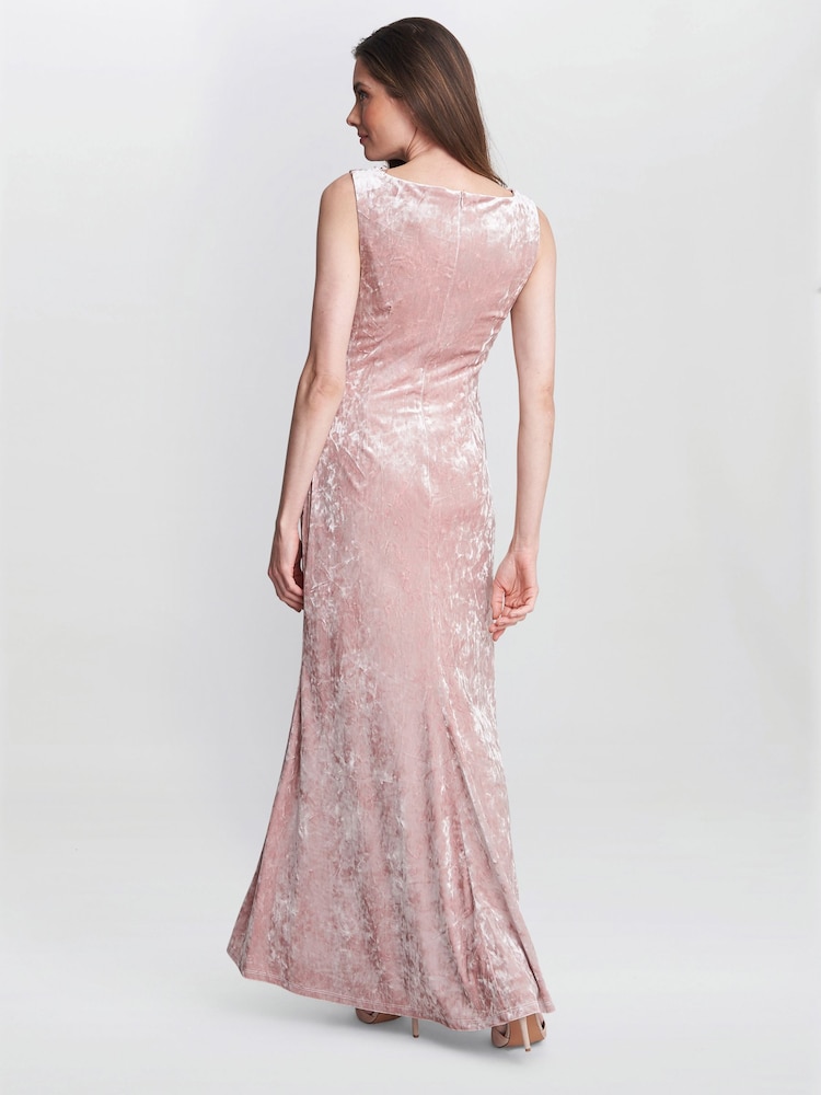 Gina Bacconi Pink Talia Crushed Velvet Maxi Dress - Image 2 of 5