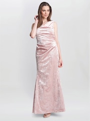 Gina Bacconi Pink Talia Crushed Velvet Maxi Dress - Image 3 of 5