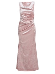 Gina Bacconi Pink Talia Crushed Velvet Maxi Dress - Image 5 of 5