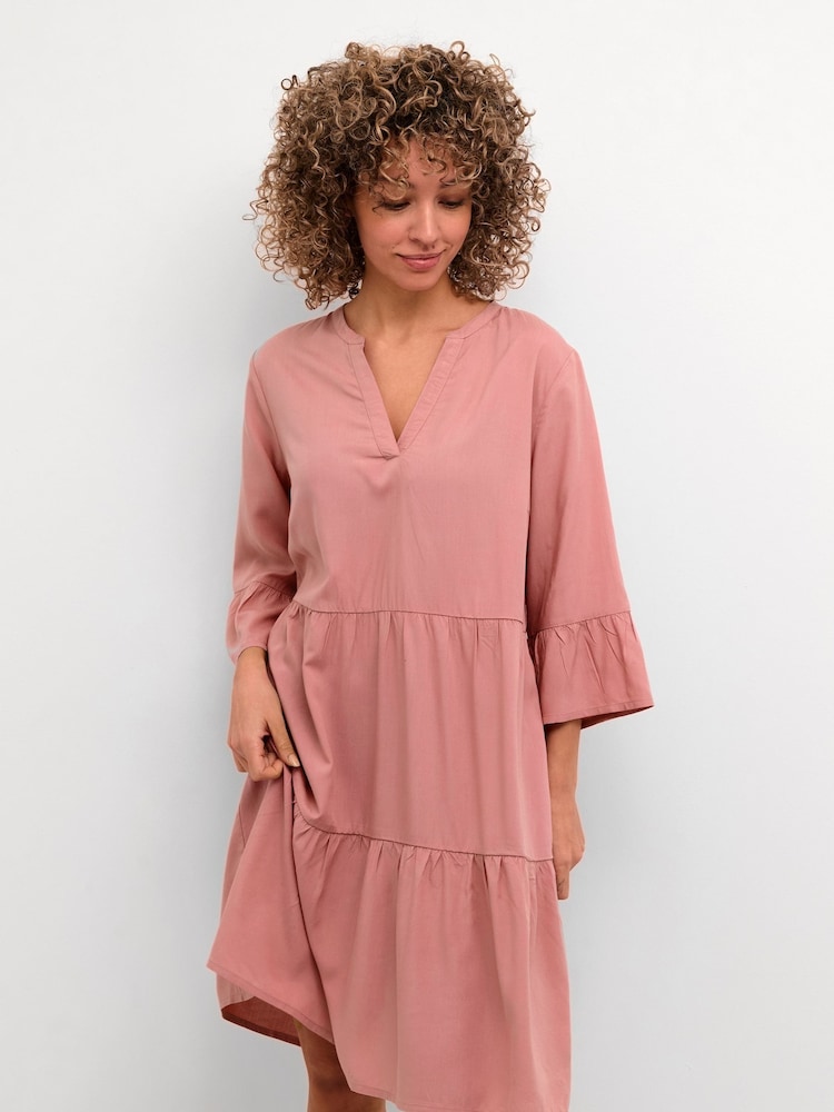 Cream Pink Imla 3/4 Sleeve Knee Length Dress - Image 1 of 6