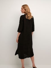 Cream Bellis Long Sleeve Black Midi 100% Linen Dress - Image 2 of 6