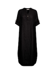 Cream Bellis Long Sleeve Black Midi 100% Linen Dress - Image 5 of 6
