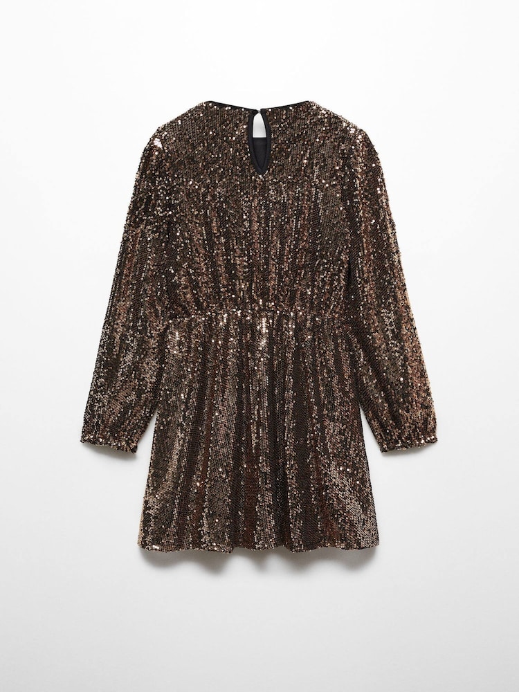 Mango Gold Girls Short Sequin Dress - Image 2 of 3 Mango Gold Girls Short Sequin Dress - Image 2 of 3