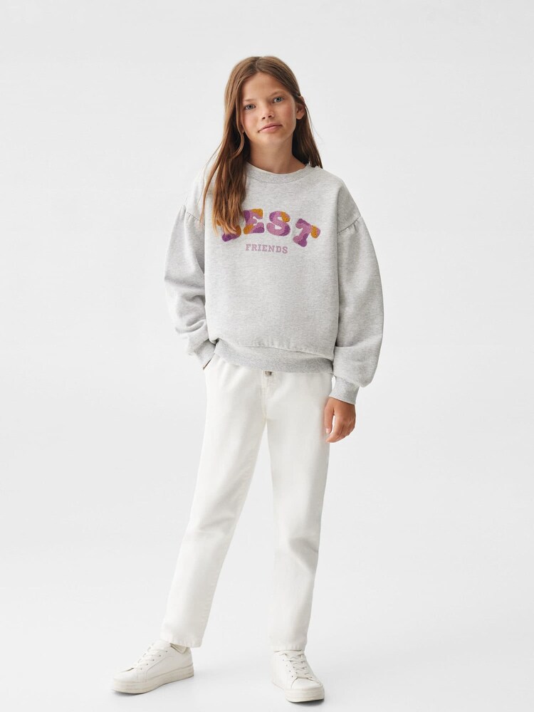 Mango Grey Embroidered Message Sweatshirt - Image 1 of 6