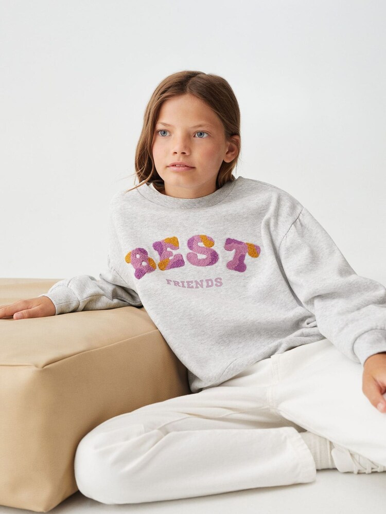 Mango Grey Embroidered Message Sweatshirt - Image 2 of 6